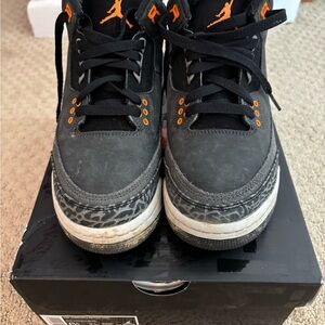 Air Jordan 3 Retro (GS) Black and Orange Sneakers with box.